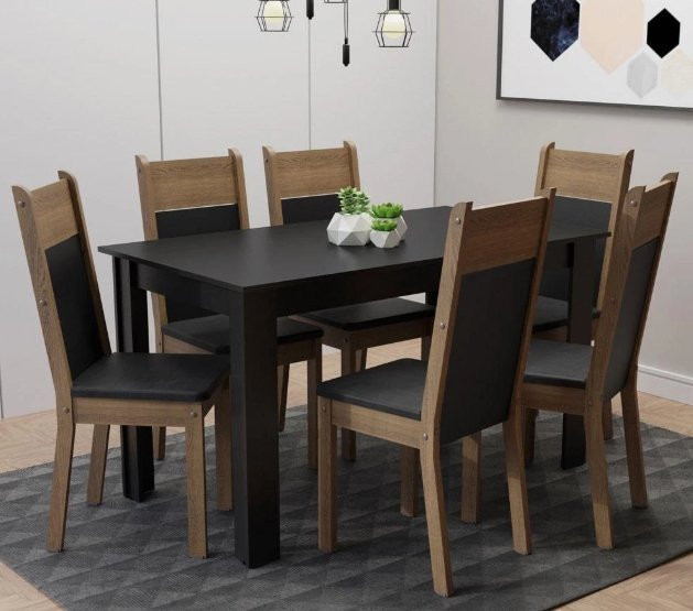Conjunto Sala Jantar Medelin Mesa com 6 Cadeiras