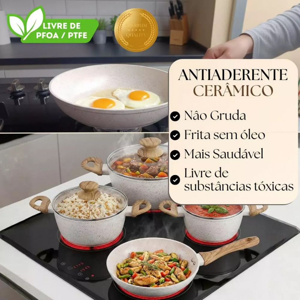 Jogo de Panelas Cerâmica Antiaderente Indução