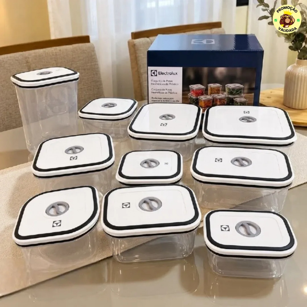 Kit com 12 Potes Hermeticos Electrolux com Tampa