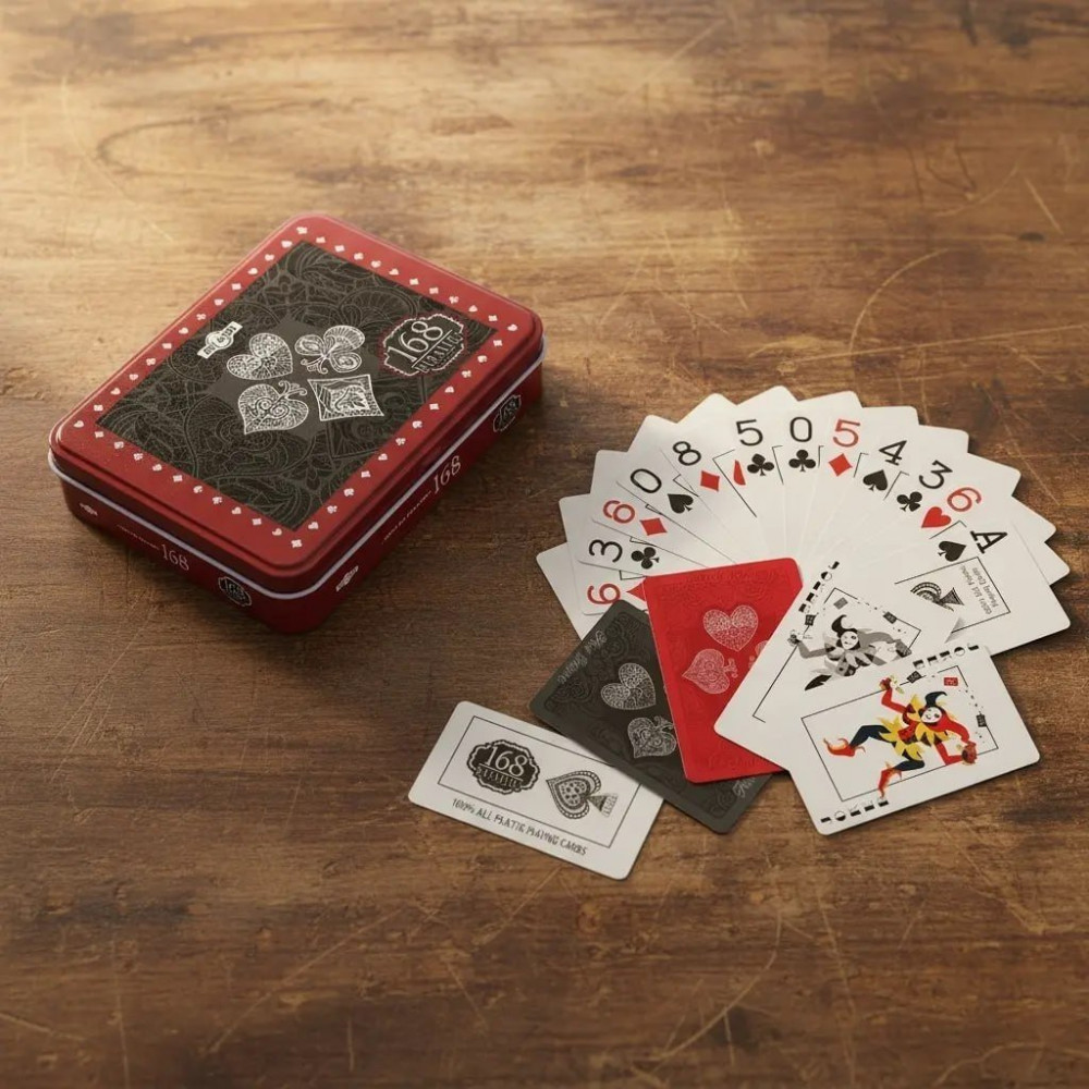 Kit 2 Jogos Baralhos Luxo Estojo Lata Preto Vermelho