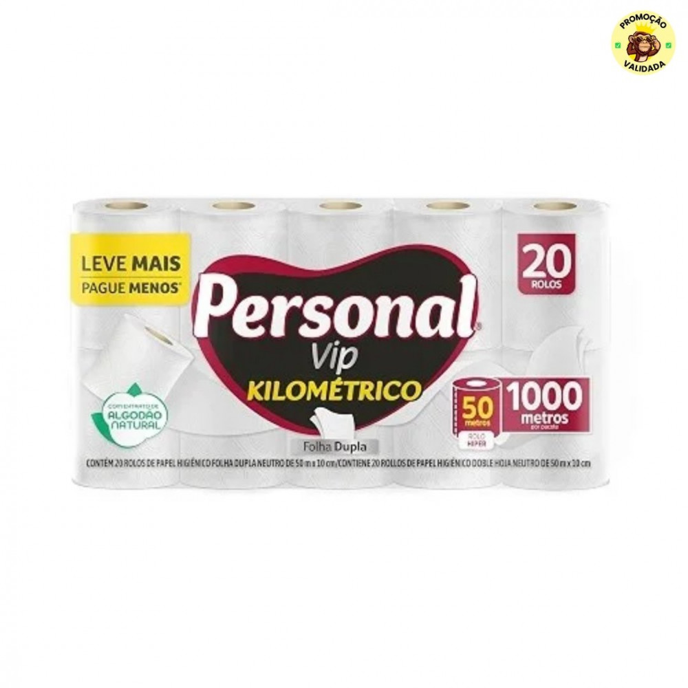 🛍️Personal Papel Higiênico Kilométrico Folha Dupla, Com 20 Rolos 50M