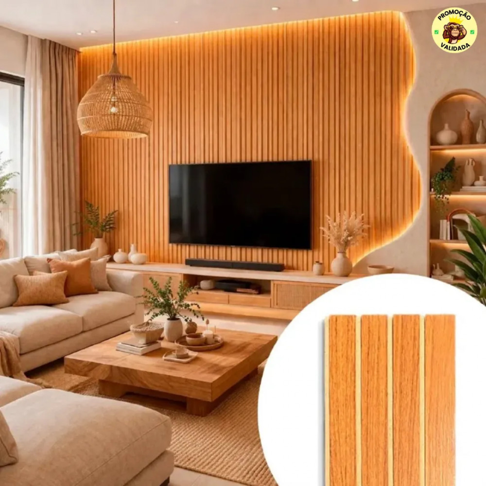 Kit com 30 Placas 3D Decorativa Ripada MDF