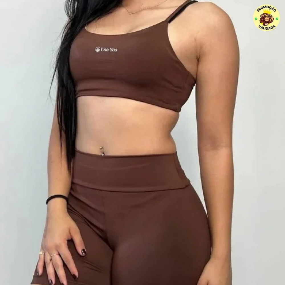 Conjunto Fitness Virginia Top Shorts Meia Coxa Cintura Alta