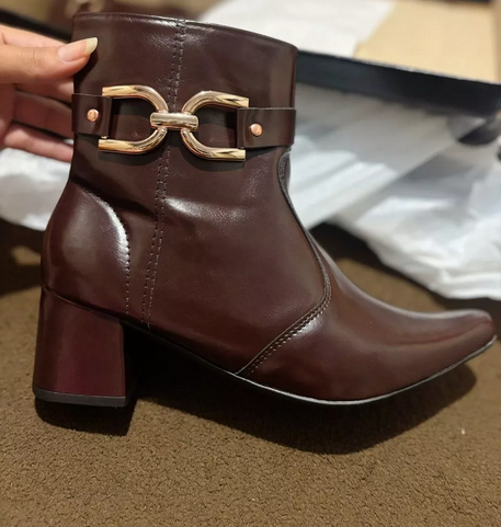 Bota Feminina Lumiss Salto Médio Cano Curto