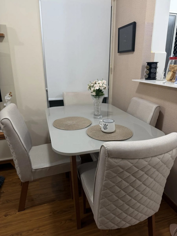 Sala Jantar 130x90 Mavie Vidro Off 4 Cadeiras