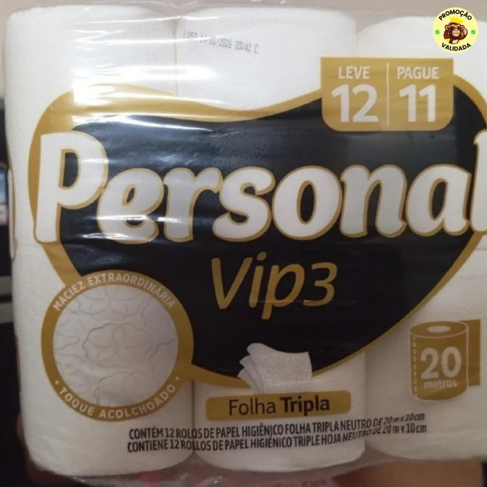 Papel Higiênico Vip Folha Tripla 12 Rolos 20m