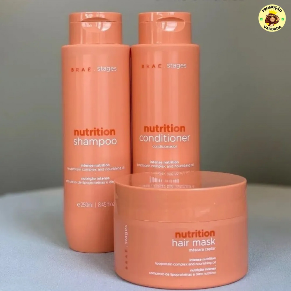 🧴 Kit Linha Brae Stages Nutrition- Shampoo 250ml- Condicionador 250ml - Mascara 200g