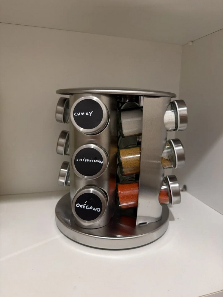 Porta Tempero Giratório 12 Potes Inox Prata