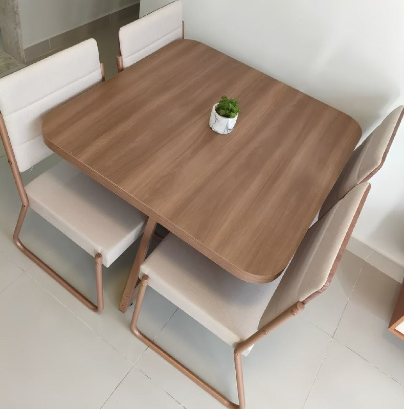 Conjunto Sala Jantar + 4 Cadeiras Charlotte Carraro Nogal Rose