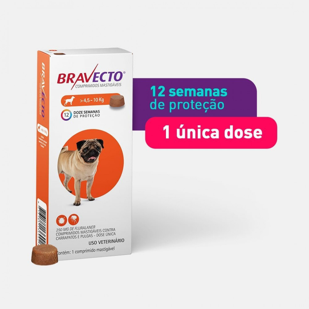 Bravecto 250mg Antipulgas Cães 4,5 a 10kg