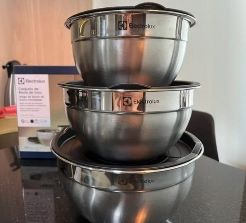 Conjunto Bowls de Inox Electrolux com Tampa Plástica 3 Peças