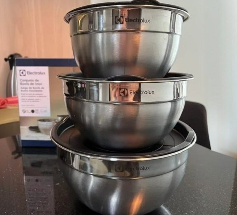Conjunto de Bowls Tigelas de Inox com Tampa Plástica Electrolux