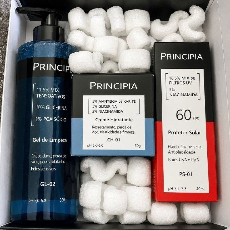 Kit Principia Skincare- Gel de Limpeza GL-02- Protetor Solar FPS 60- Creme Hidratante CH-01
