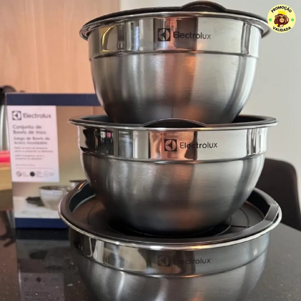 Conjunto de Bowls Tigelas de Inox com Tampa Plastica Electrolux