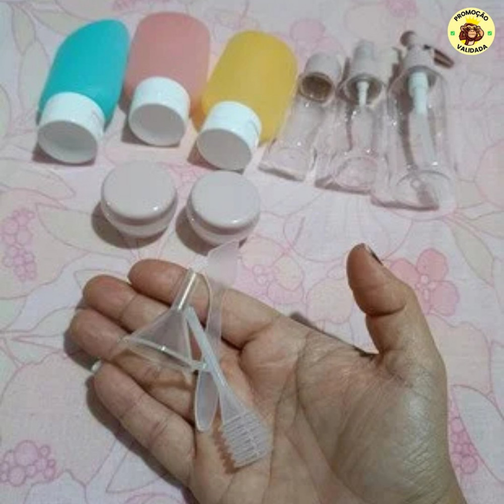 ✈️ Kit Viagem 11 Itens Necessaire com Frascos Spray Potes Organizadores e Estojo Compacto para Higiene e Cosméticos Portátil Ideal para Avião Linha Premi...