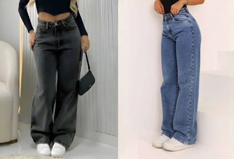 LARGONA PRA MULHERADA Calça Jeans Wide Leg Cintura Alta Pantalona