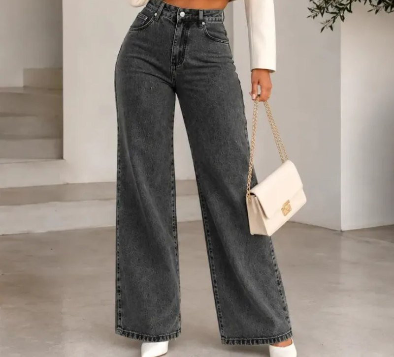 Calça Jeans Pantalona Wide Leg Cintura Alta Larga