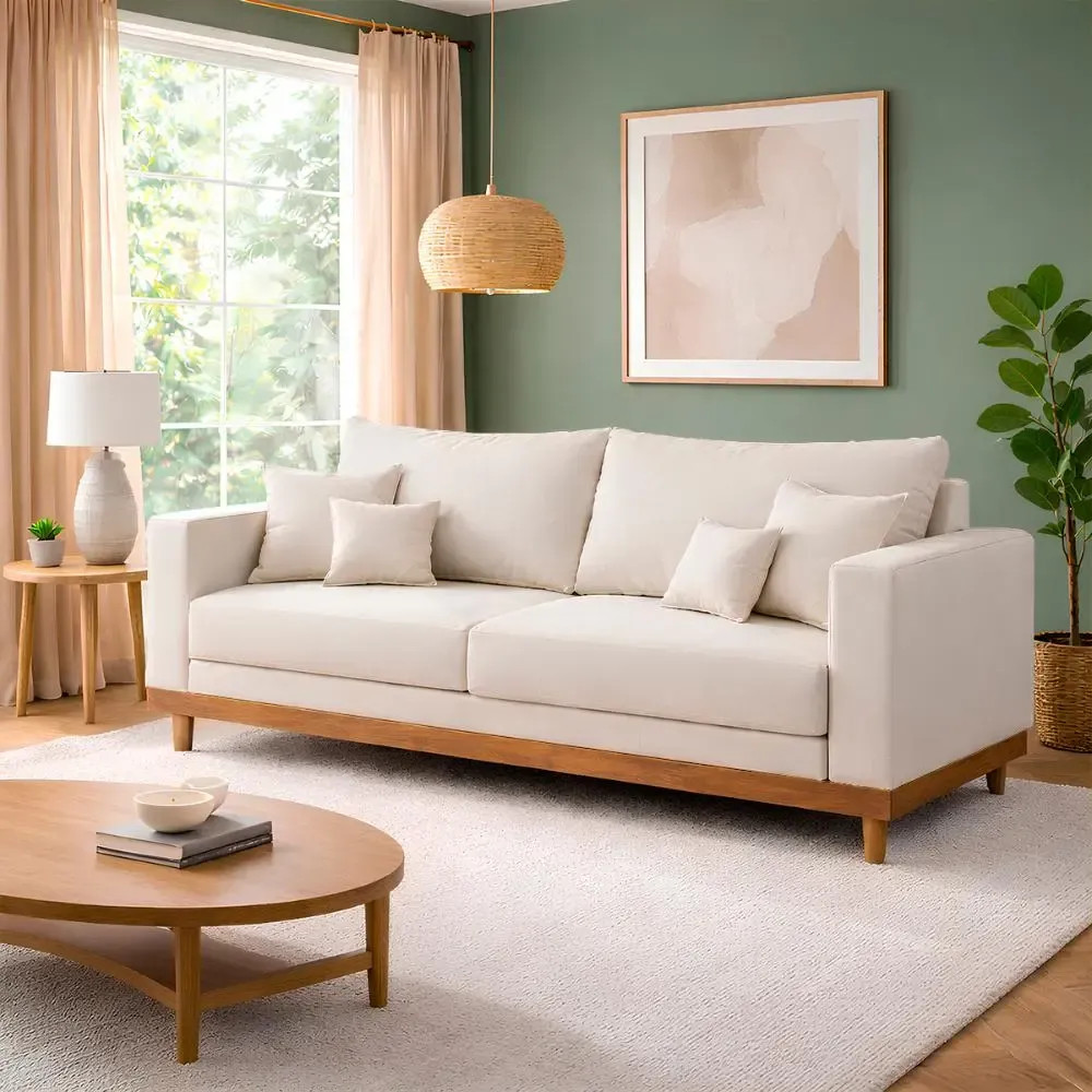 Sofá Living 3 Lugares Suede Madeira