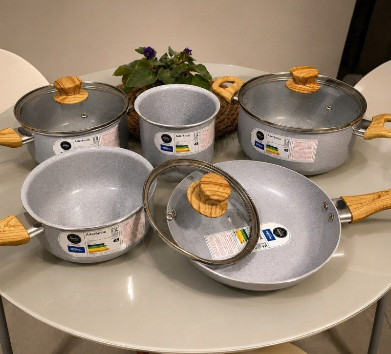 Conjunto 5 Panelas Gris Brinox Ceramic Life Easy