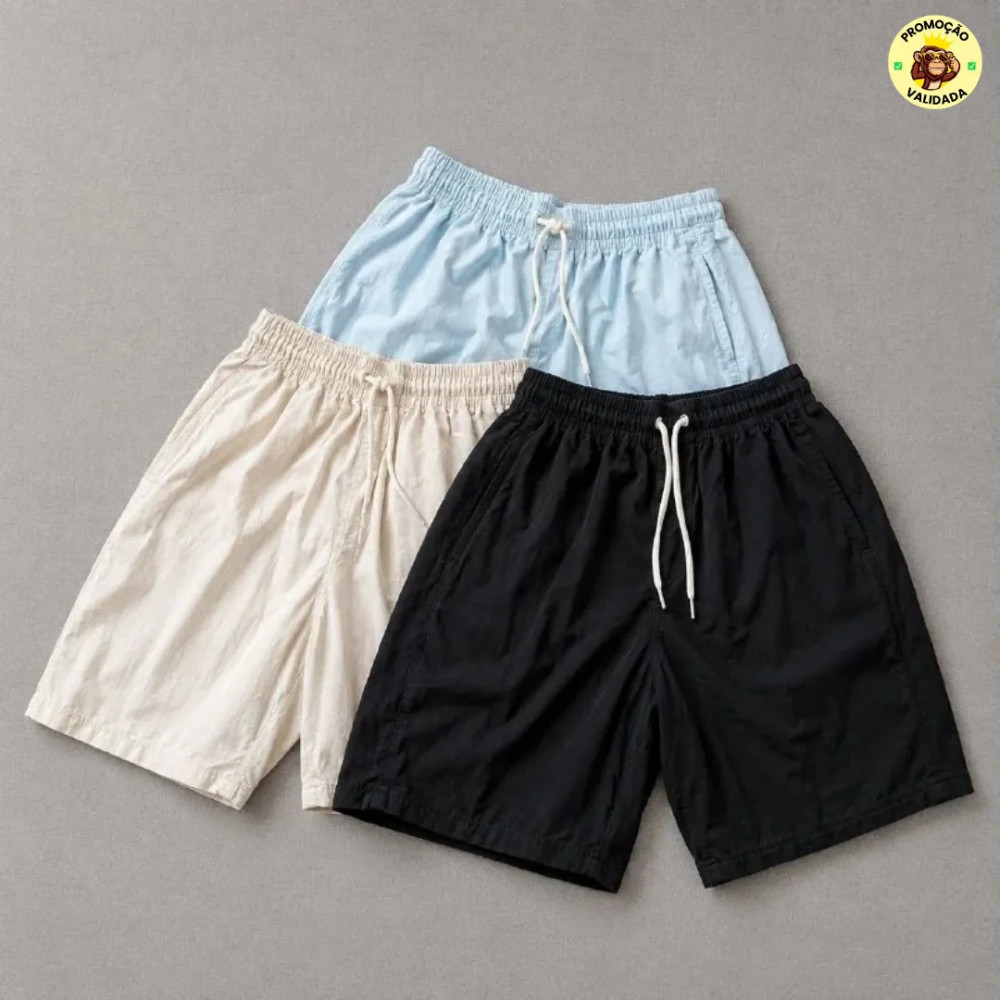 SHORT DE LINHO KIT COM 3 SHORTS BERMUDA LINHO