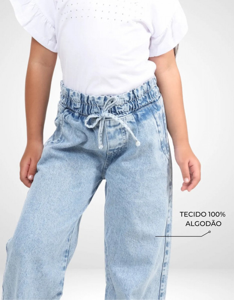 Calça Jeans Wide Leg Infantil Clochard 100% Algodão