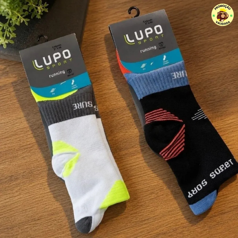KIT com 2 Pares de Meias Lupo Dry Fit Cano Medio