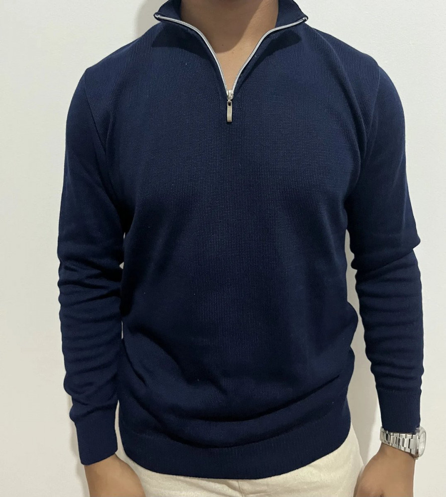 Suéter Masculino Gola V Zíper Tricô Inverno