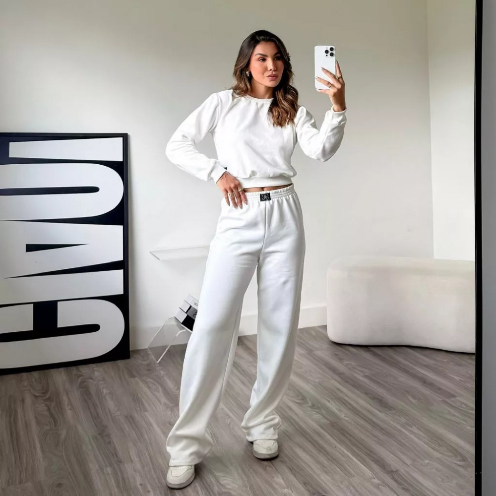 Conjunto Moletom Feminino Cropped Pantalona