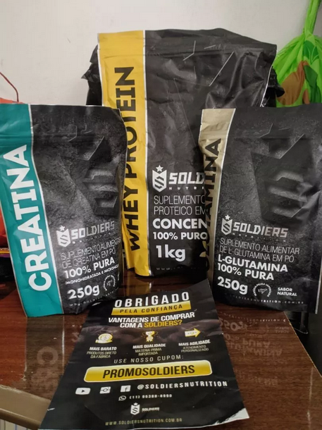 Kit Whey 1kg + Creatina 250g + Glutamina 250g