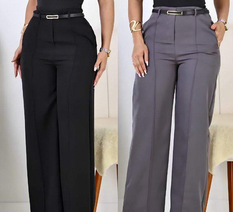 Kit 2 Calça Pantalona Alfaiataria Elegante C/ Cinto (Opções de Cores)
