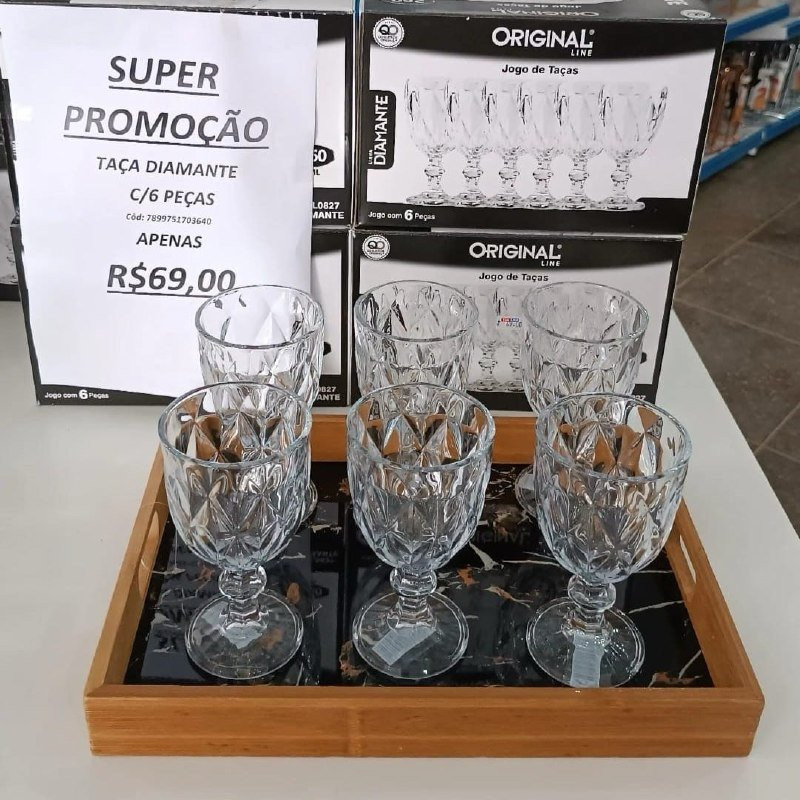 Jogo 6 Taças de Cristal 340ml Diamond Transparente
