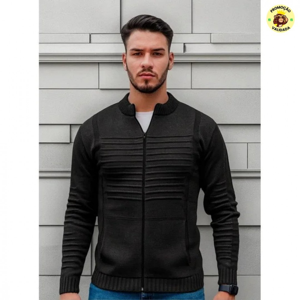 Casaco Sueter Masculino Lã Com Zíper Trico