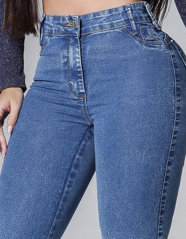 Calça Flare Jeans Marmorizada Cintura Alta