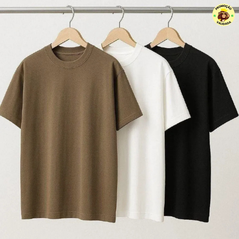 Kit com 3 Camisetas Oversized Algodao