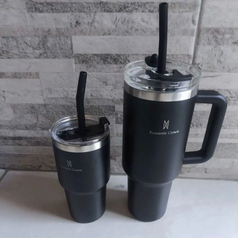 Kit Copo Térmico Inox 1200ml e 600ml Com Tampa e Canudo
