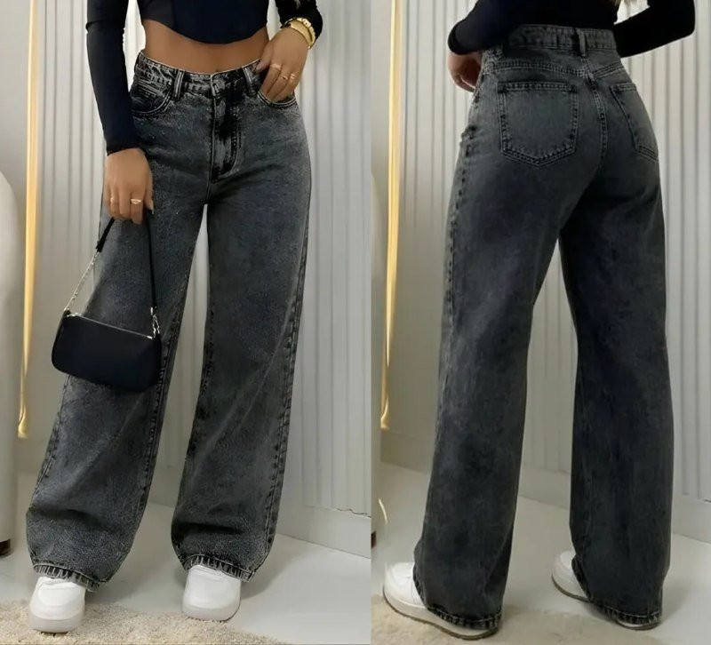 👖 Calça Wide Leg Jeans Cintura Alta Pantalona