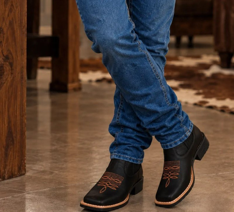 Bota Texana Botina Country Com Bico Quadrado