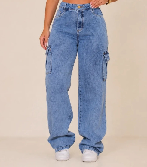 Calça Jeans Feminina Wide Leg Cintura Alta