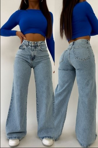 Calça Jeans Feminina Cintura Alta Wide Leg