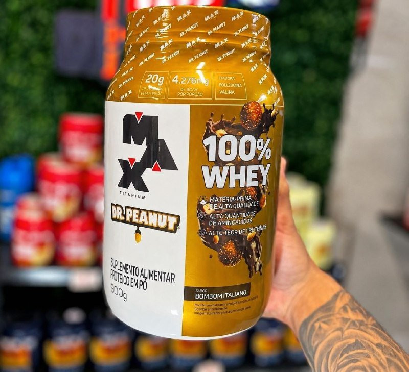 💪 100% Whey Max Titanium x Dr. Peanut (900g) Sabor Bombom Italiano