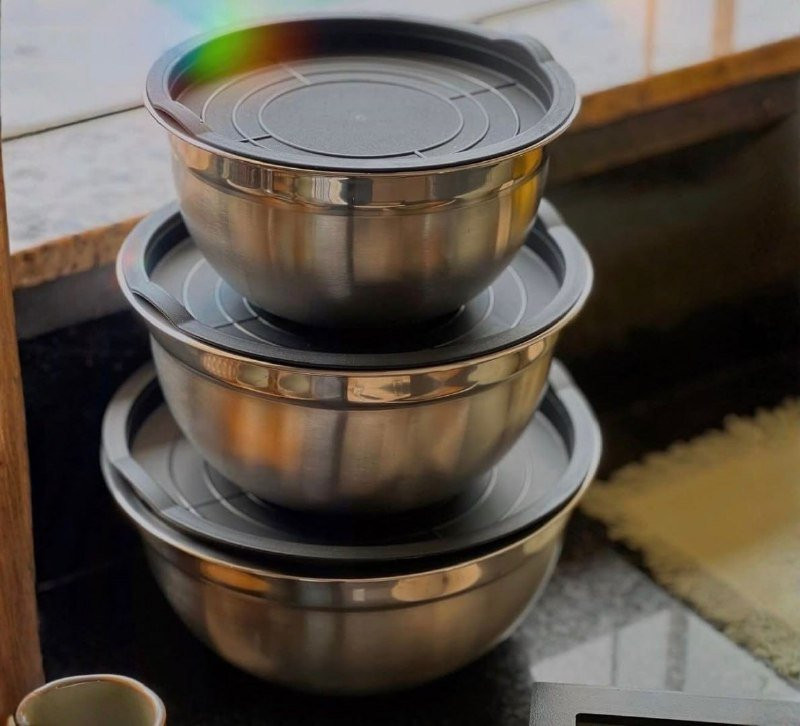 Conjunto 3 Bowls Inox C/ Tampas Plásticas Vittak